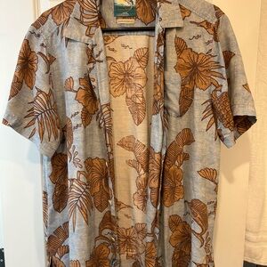 Tommy Bahama Blue and Brown Hawaiian Shirt